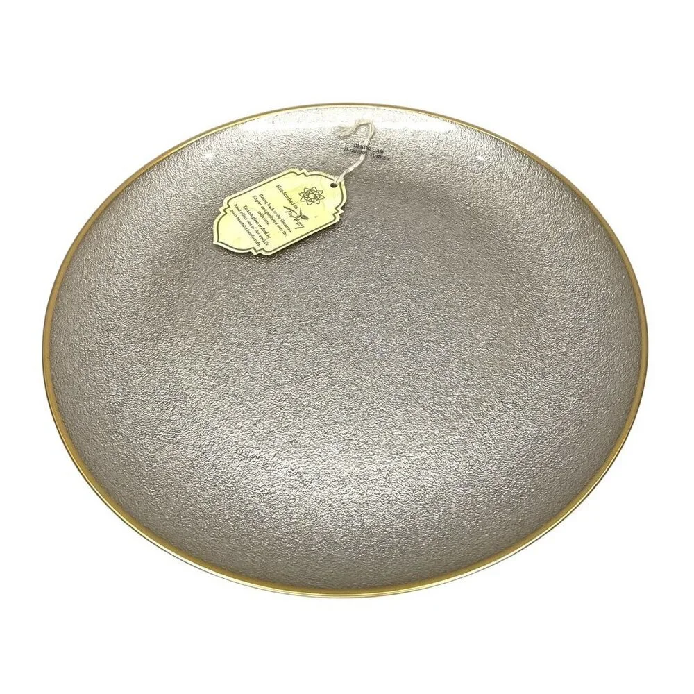Turkish Glass 5 Charger Plates Set Platinum Gold Textured Gold Rim 13